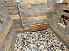 Load image into Gallery viewer, 30" Wall Mount Fold Down Teak Shower Bench with Elegant Slot Openings